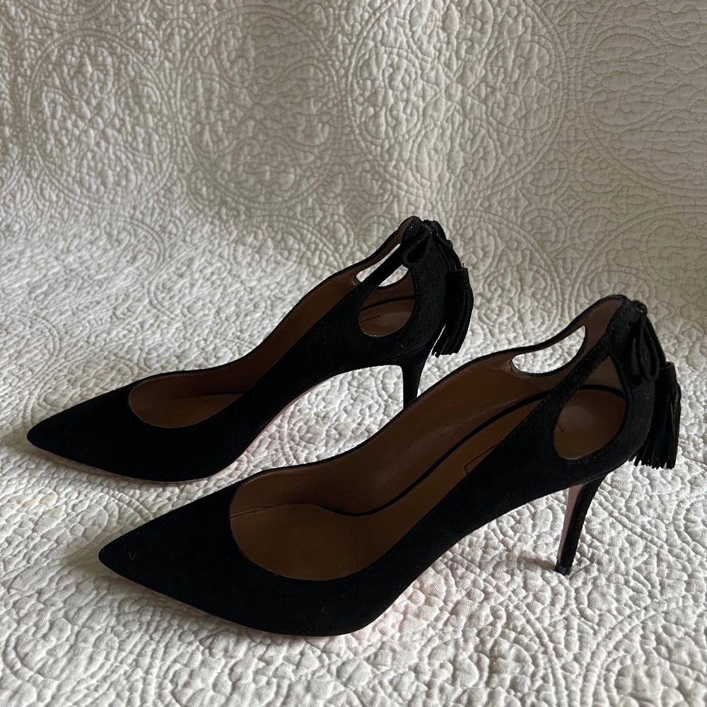 Aquazurra Black Tassel Heels